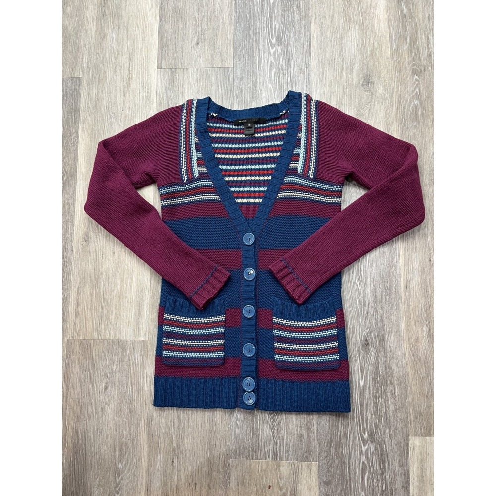 Vintage Y2K Marc Jacobs Hand Knit 100% Lambswool Cardigan Sweater Size XS